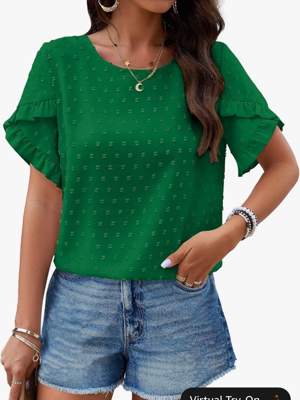 Green Ruffled Short Sleeve Top